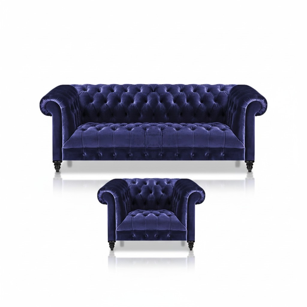 Chesterfield Sessel Luxus Polster Sofa Couch Dreisitze Sitz Garnitur Textil Neu