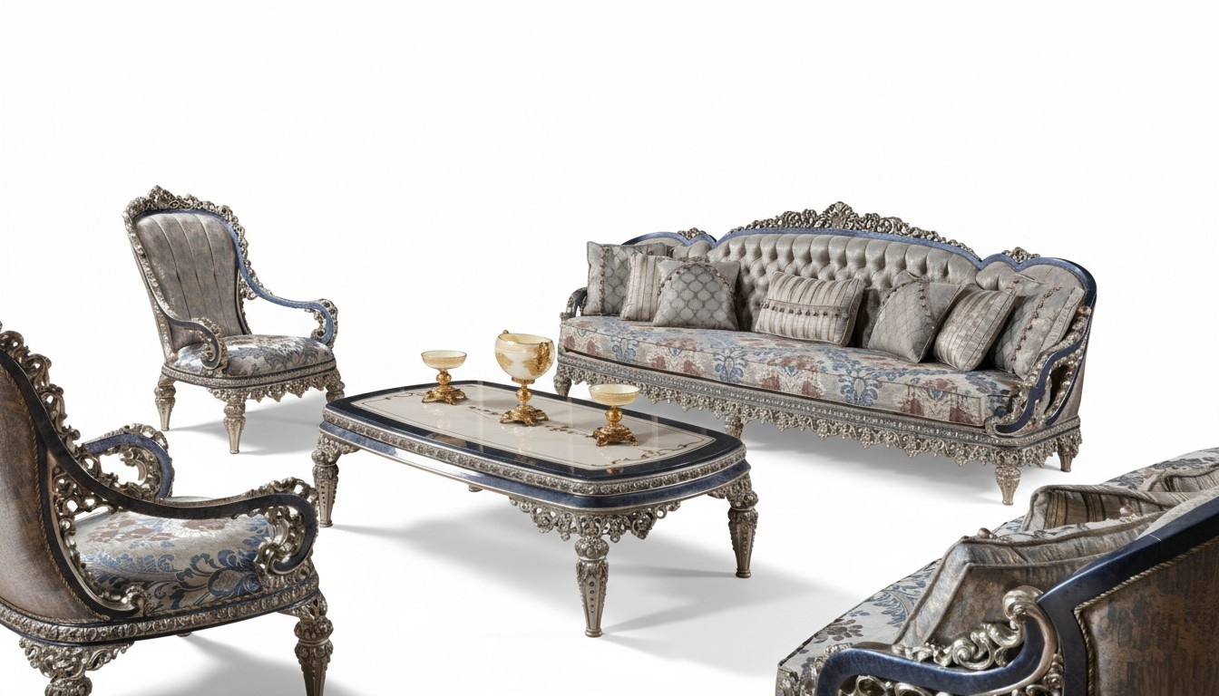 Chesterfield Sitzgruppe Sofagarnitur 3+1+1 Sitzer Luxus Textil Couchen