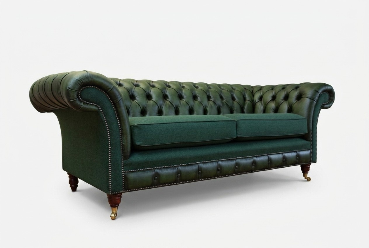 Chesterfield Sofa 3 Sitzer Couch Sofas Couchen GrÃ¼ne Textil KnÃ¶pfe England