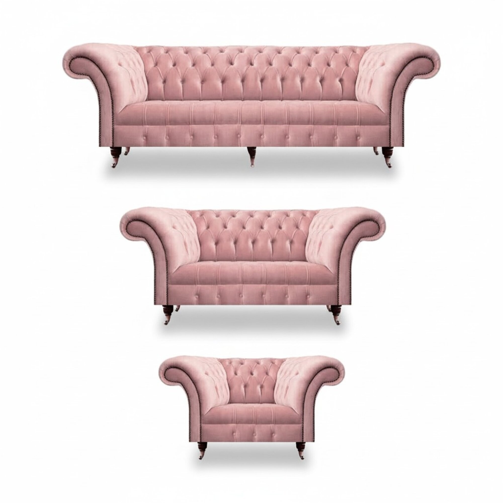 Chesterfield Sofa Set PolstermÃ¶bel 2x Sofas Neu Rosa Sessel Wohnzimmer