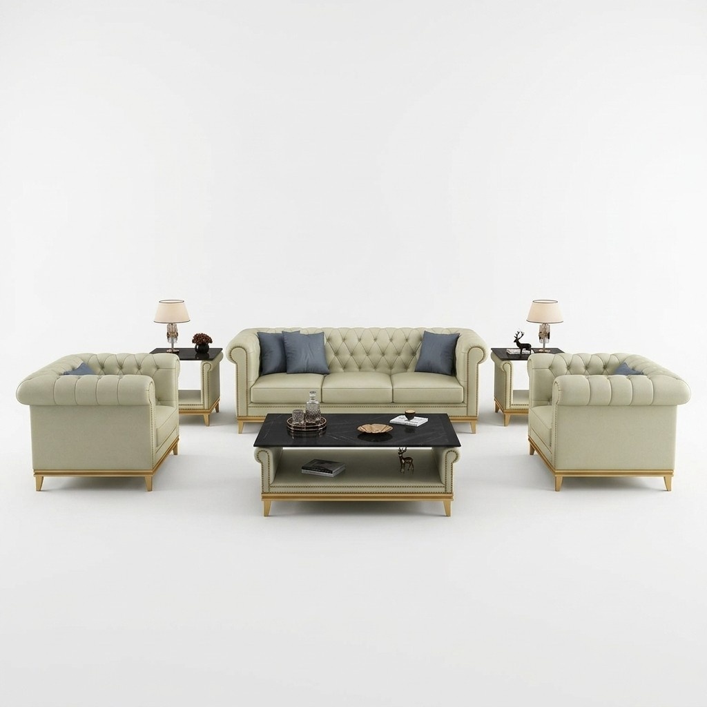 Chesterfield Sofagarnitur Couch Polster MÃ¶bel Set 3+2+1 Ledersofa 3tlg