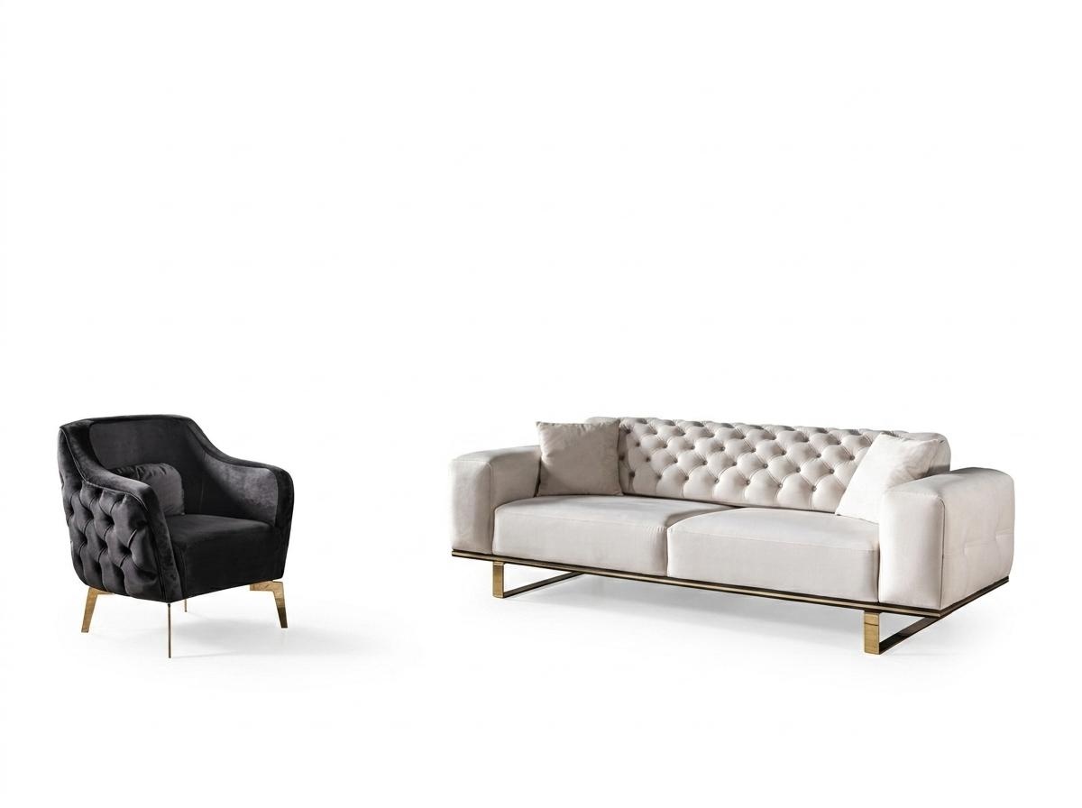 Chesterfield Sofagarnitur Sofa 3+1 Sitzer Sessel Stoff Luxus WeiÃ Sofas