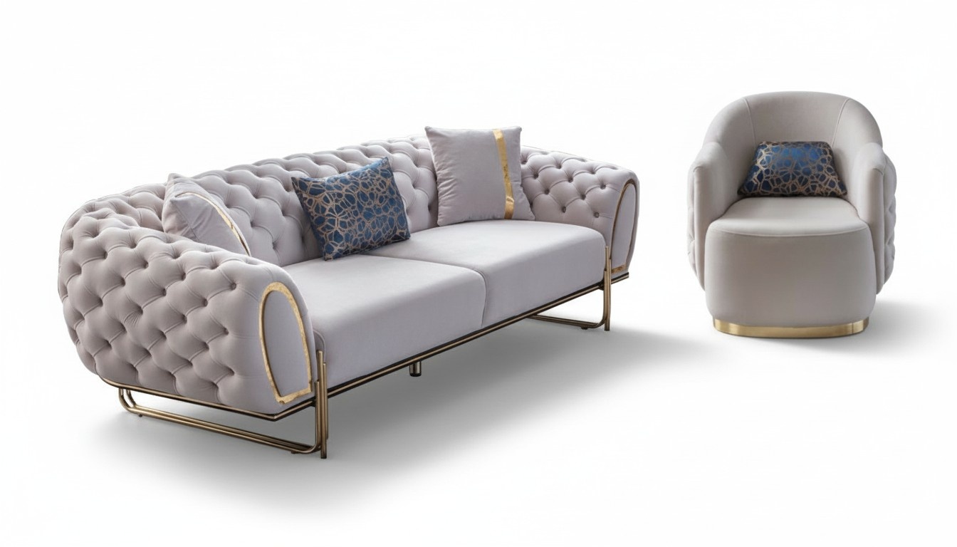 Chesterfield WeiÃes Sofa Set Edler 3-Sitzer Sessel 2tlg