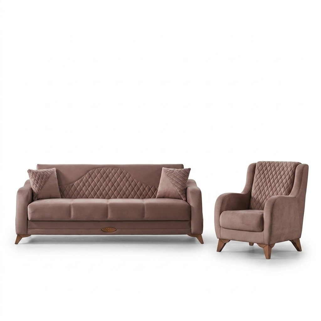 Couch Gruppe Dreisitzer Sessel 3 Sitzer Stoffsofa Polstersofa Beige