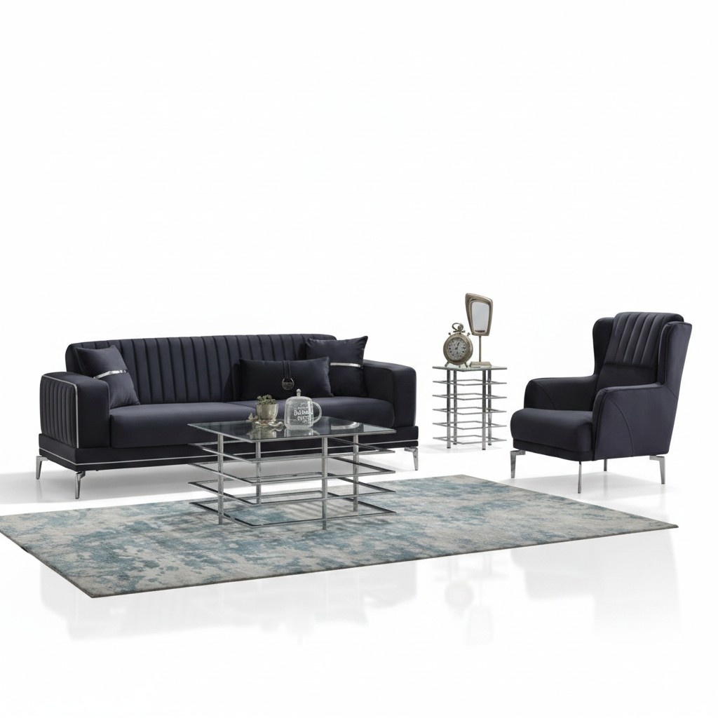 Couchgarnitur Dreisitzer Polstersofa Stoffsofa 2tlg Grau Sofa Sessel