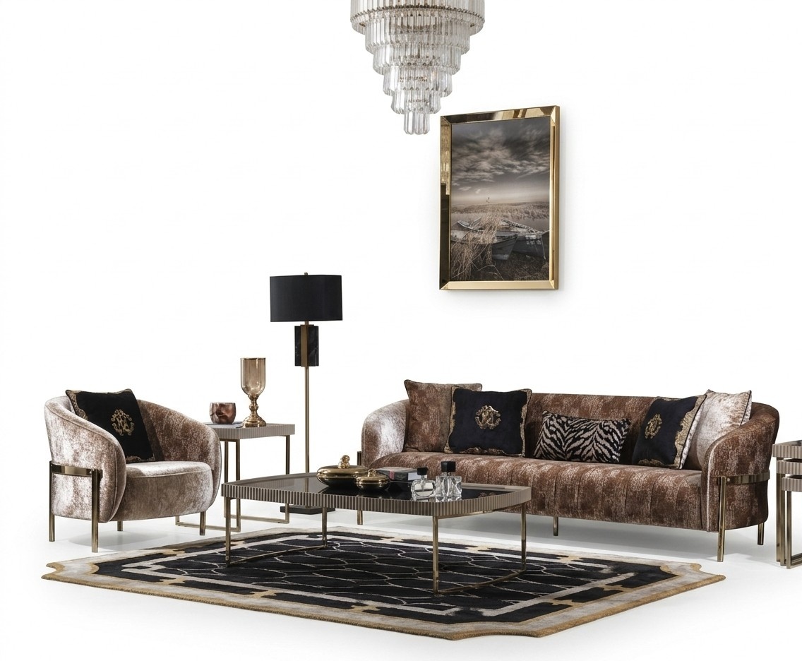 Couchgarnitur Dreisitzer Sessel Beige Stoffsofa Polstersofa Couchtisch