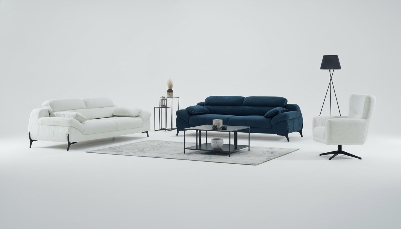 Couchgarnitur Dreisitzer Sessel Couch Stoff Polstersofa Sofa Blau 3tlg