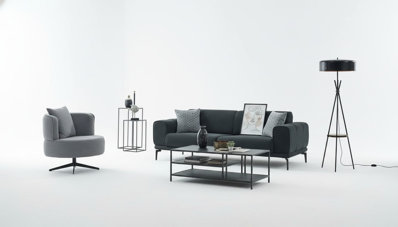 Couchgarnitur Polstersofa Dreisitzer Sessel Schwarz Stoffsofa Set 2tlg