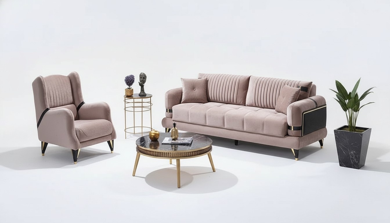 Couchgarnitur Sofa Set 3+1 Sitzer Modern Wohnzimmer Beiige PolstermÃ¶bel