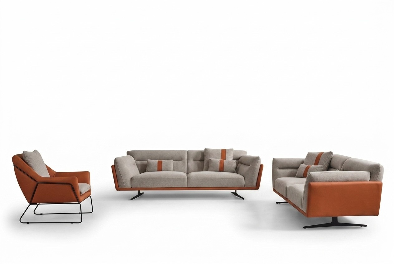 Couchgarnitur Sofagarnitur Komplette Polstersofa Orange Stoffsofa