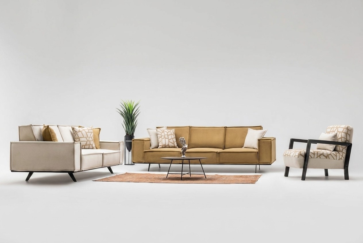 Couchgarnitur Stoffsofa Viersitzer Zweisitzer Sessel Sofa Braun Set