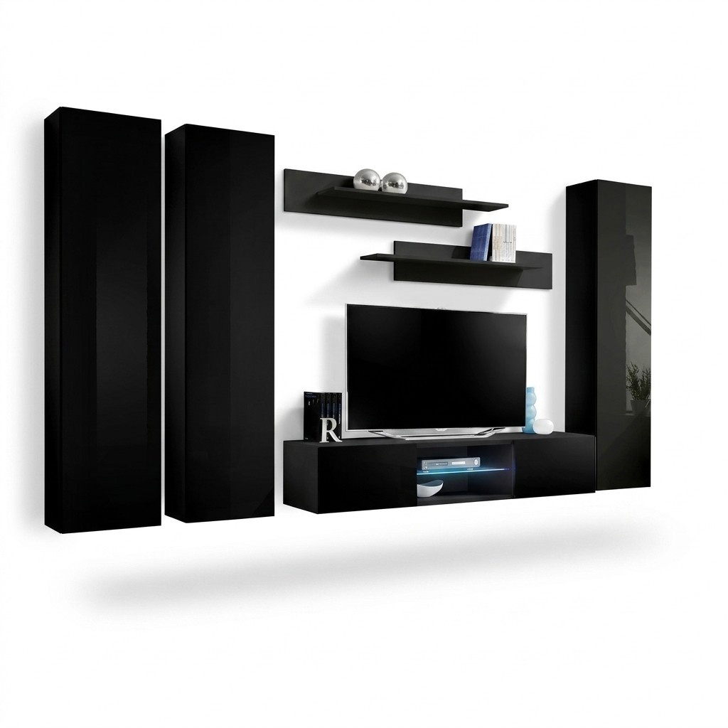 Wohnzimmer Wohnwand TV Ständer Sideboard Holz Wandschrank Designer Einrichtung