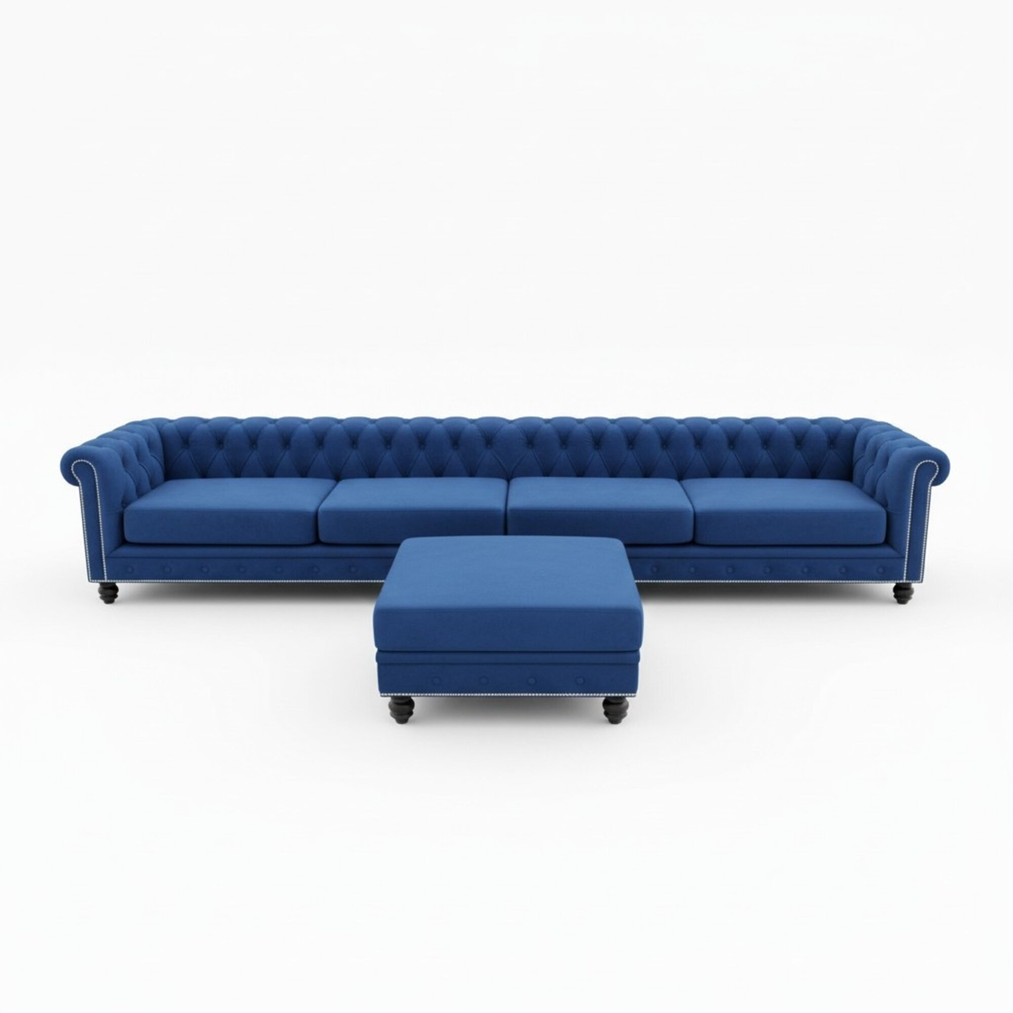 Desiger Chesterfield Sofagarnitur Textil Blau 4 m XXL+ Hocker Couch