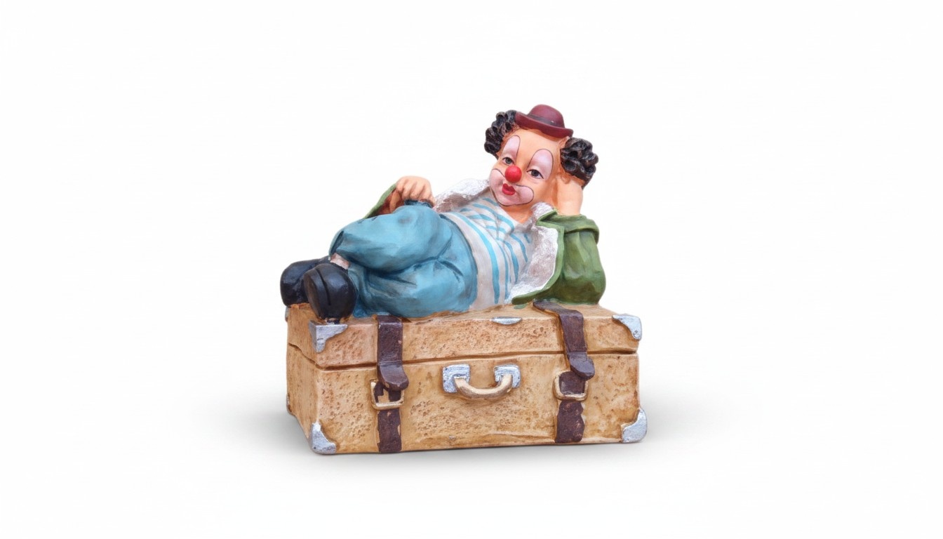 Design Clown auf Koffer Figur Statue Skulptur Figuren Karikatur Skulpturen