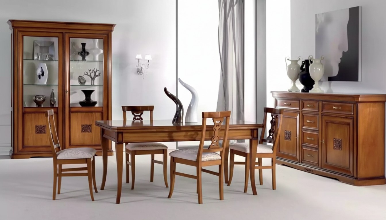 Design Esszimmer Set Garnitur 7tlg Holz MÃ¶bel 4x StÃ¼hle Tisch Vitrine Neu