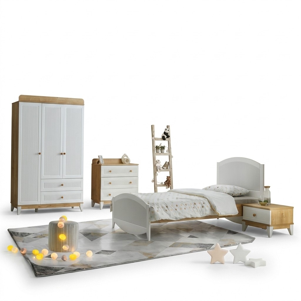 Design Kinderzimmer Komplete Bett KindermÃ¶bel Holz WeiÃ Set Schlafzimmer 4tlg