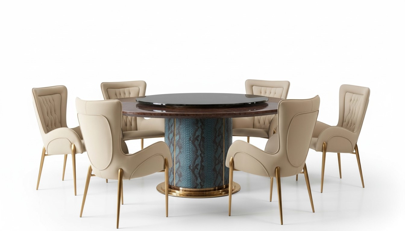 Design Rund Tisch 6x Sessel StÃ¼hle Ess Zimmer Sitz Polster Garnitur Runde