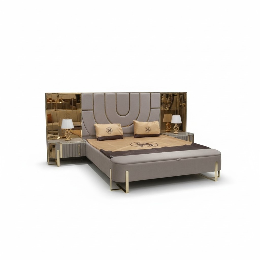 Design Schlafzimmer 3tlg. Bett 2x Nachttische Modern Luxus Betten Set MÃ¶bel