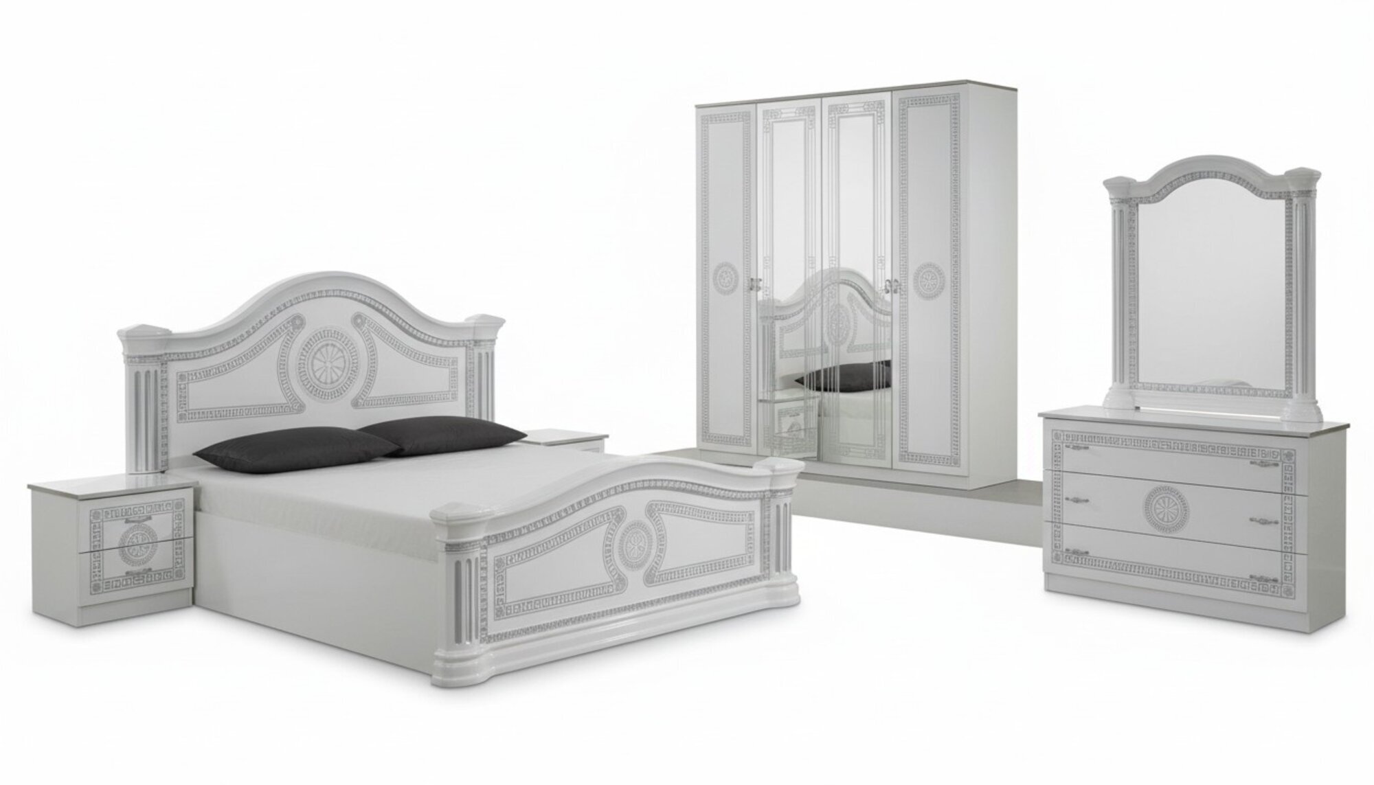Design Schlafzimmer 3tlg. Luxus Bett 2x Nachttisch Klassischer Betten Set