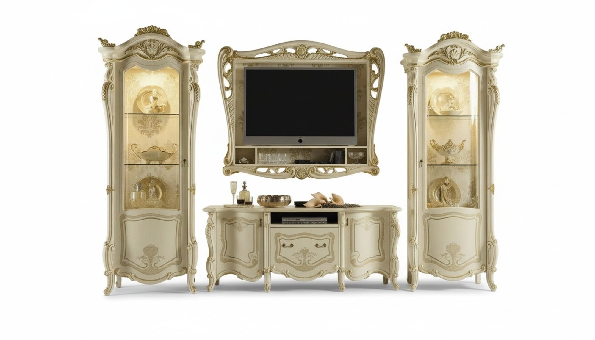 Design Wohnwand Sideboard 2x Schrank rtv tv Rahmen Anrichte 4 tlg. Set Vitrine