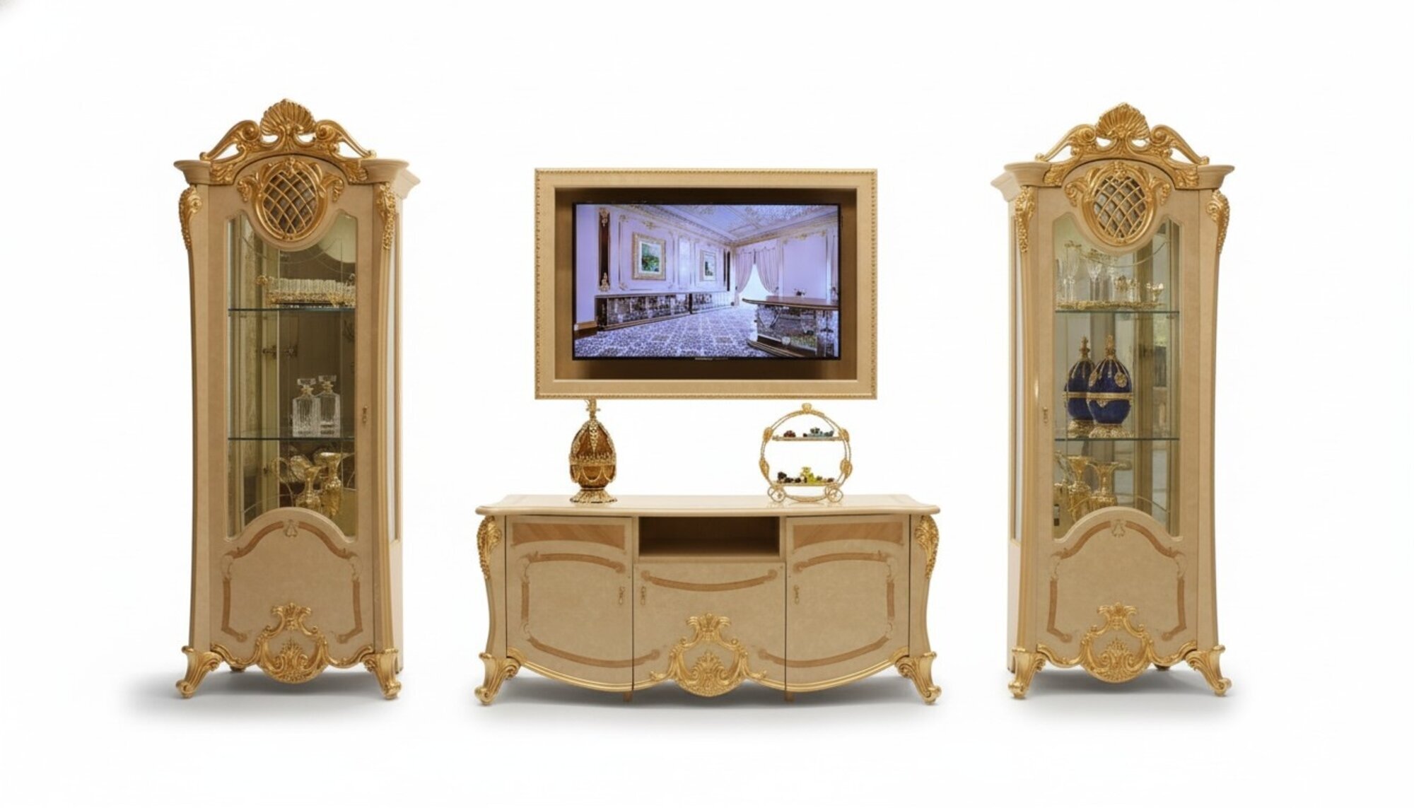 Design Wohnwand Sideboard Lowboard 2x Schrank rtv Anrichte 3 tlg. Set Vitrine