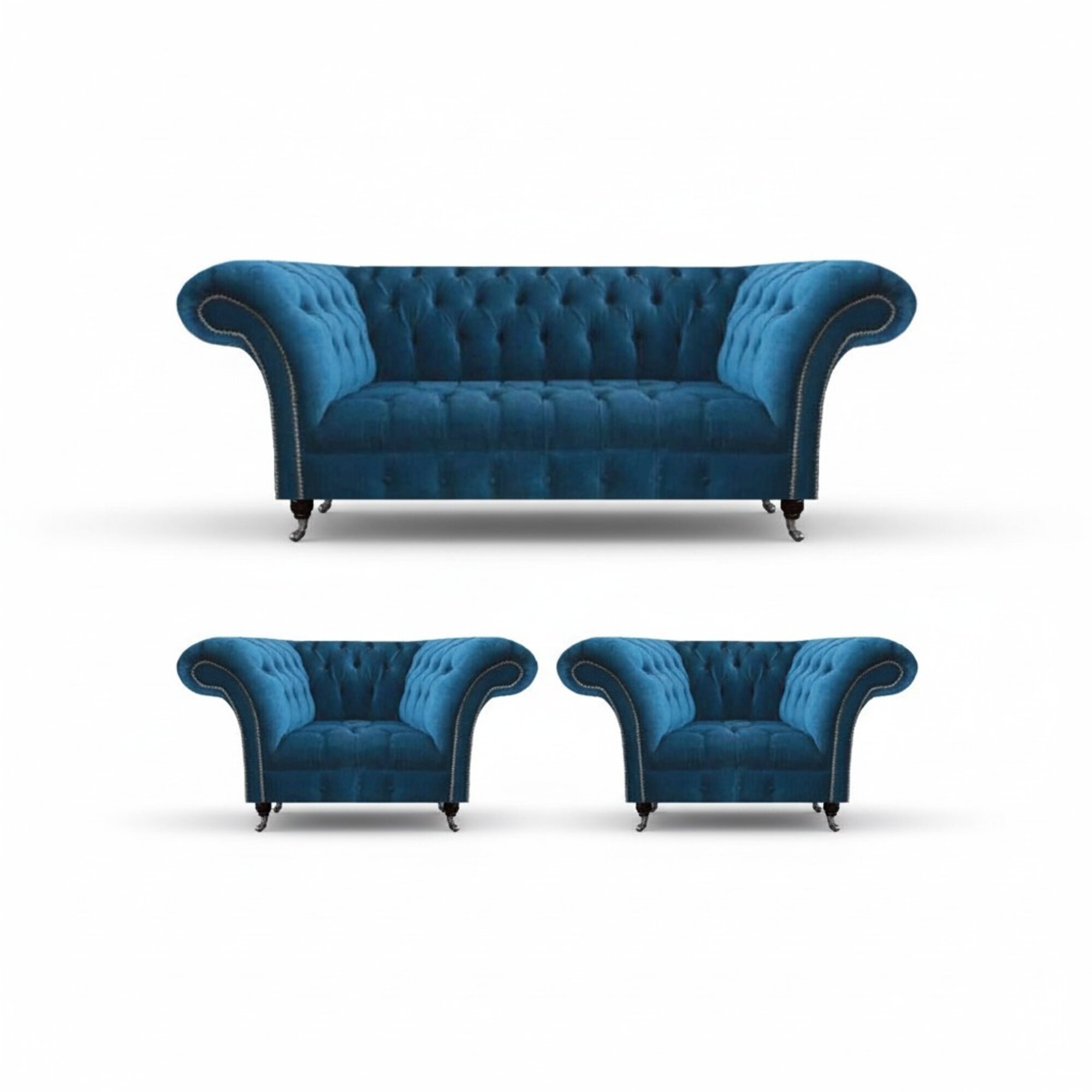 Designer Blaue Chesterfield PolstermÃ¶bel Wohnzimmer Couch 2x Sessel 3tlg