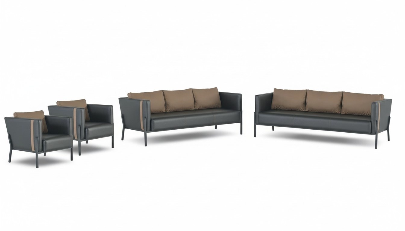 Designer BÃ¼romÃ¶bel LuxuriÃ¶se 2x 3-Sitzer Edle 2x Ledersessel 4tlg Set