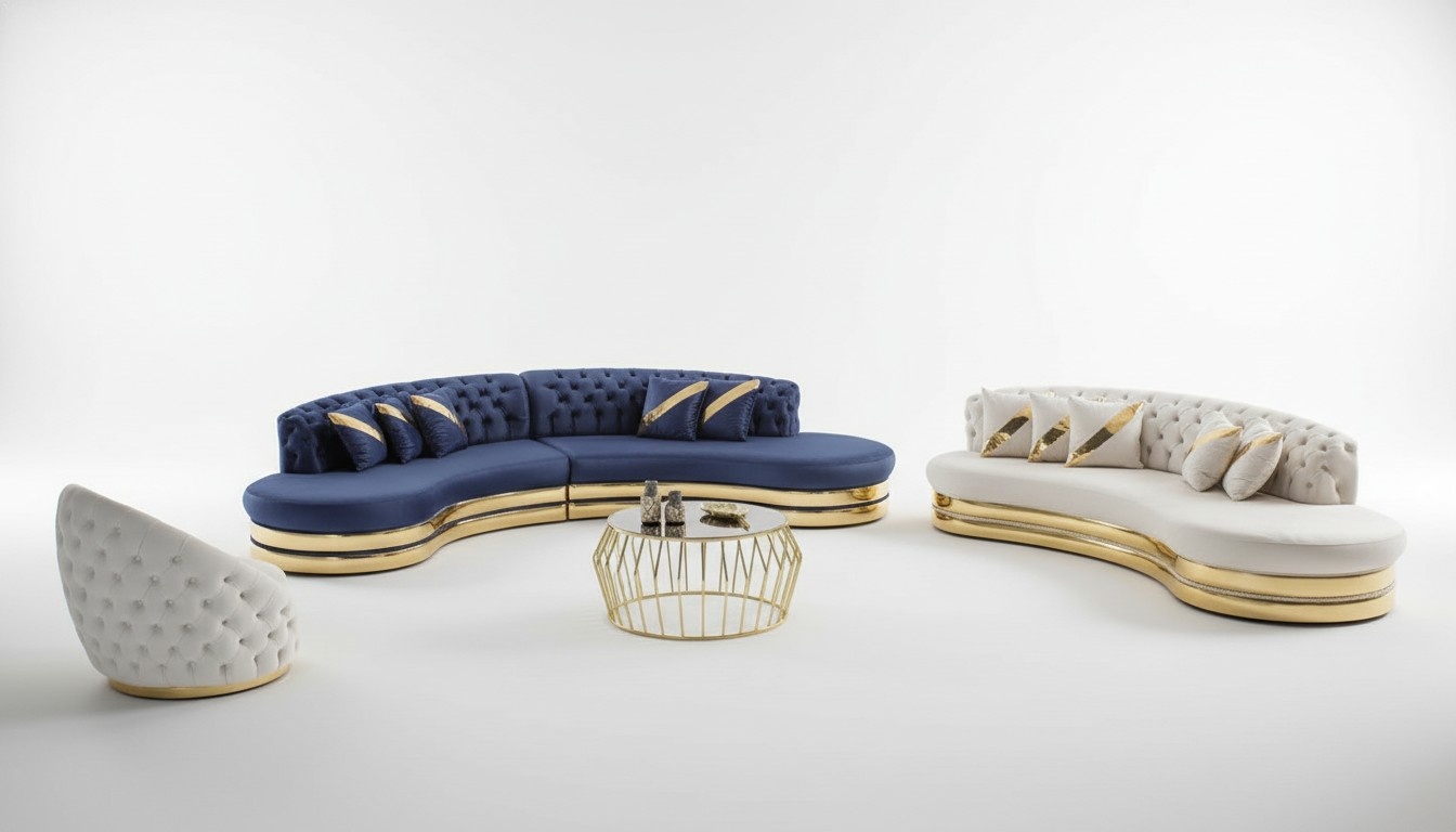 Chesterfield Sofas Halbrunde Edelstahl Couchen 4+3 Sitzer 3tÃ¶g