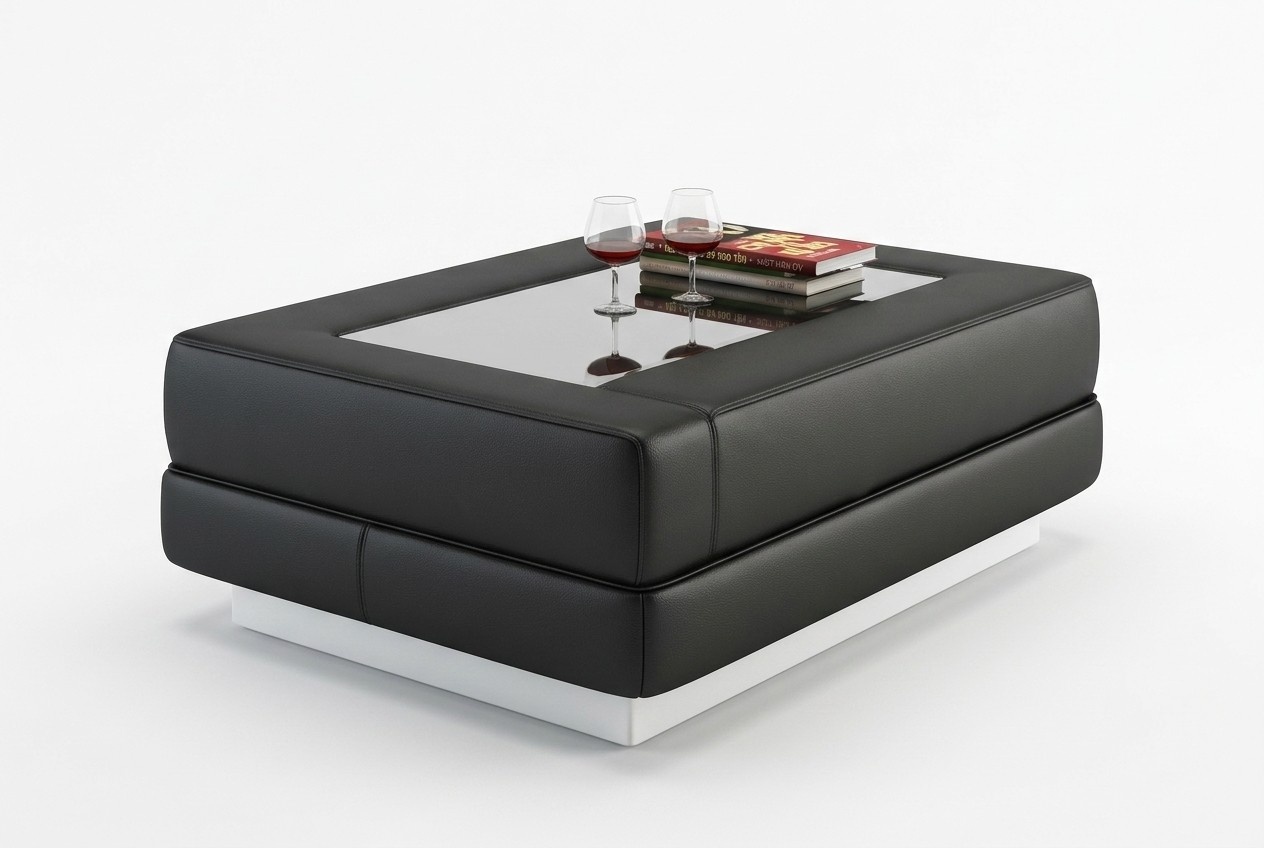 Designer Couchtisch Polster Tisch Leder Glas Moderner Schwarz Tische Glastische
