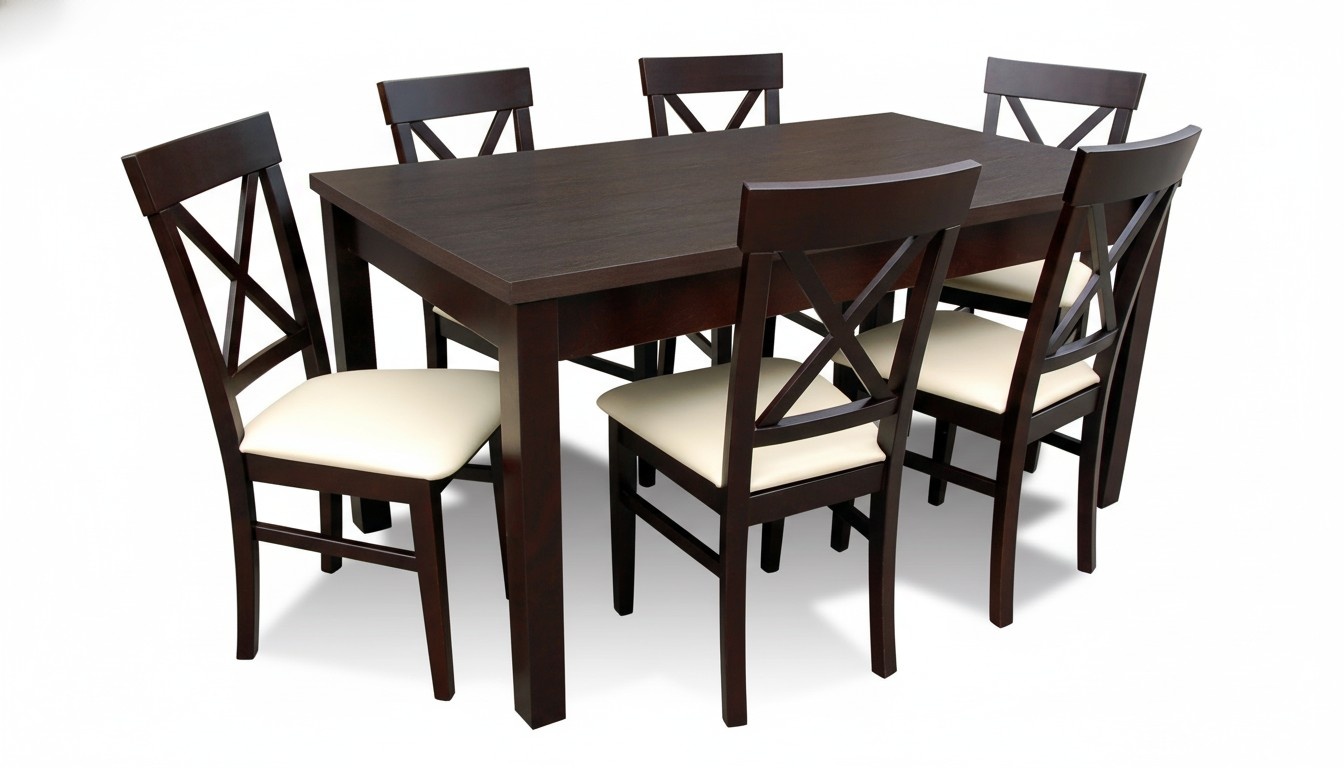 Designer Esstisch Esszimmer + 6 Stühlen Gruppe Stuhl Tische Holz Tisch