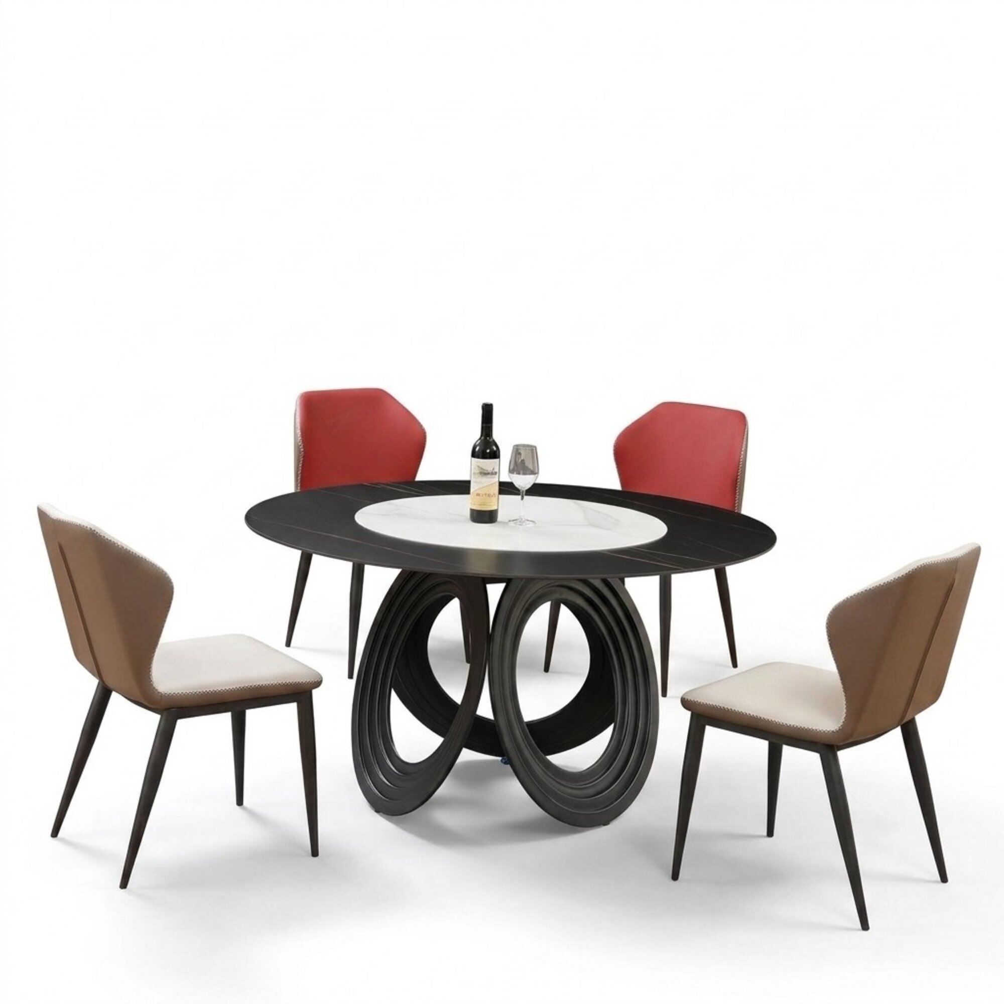 Designer Holz Ess Wohn Zimmer Set Deko Tisch 4x Lehn StÃ¼hle Set Garnitur