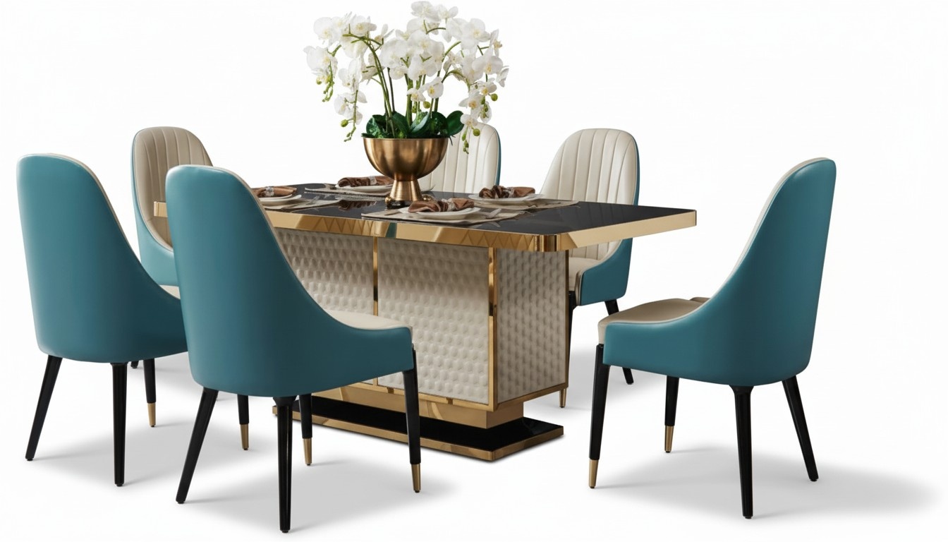 Designer Holz Ess Wohn Zimmer Set Tisch 4x Lehn StÃ¼hle Set Garnitur