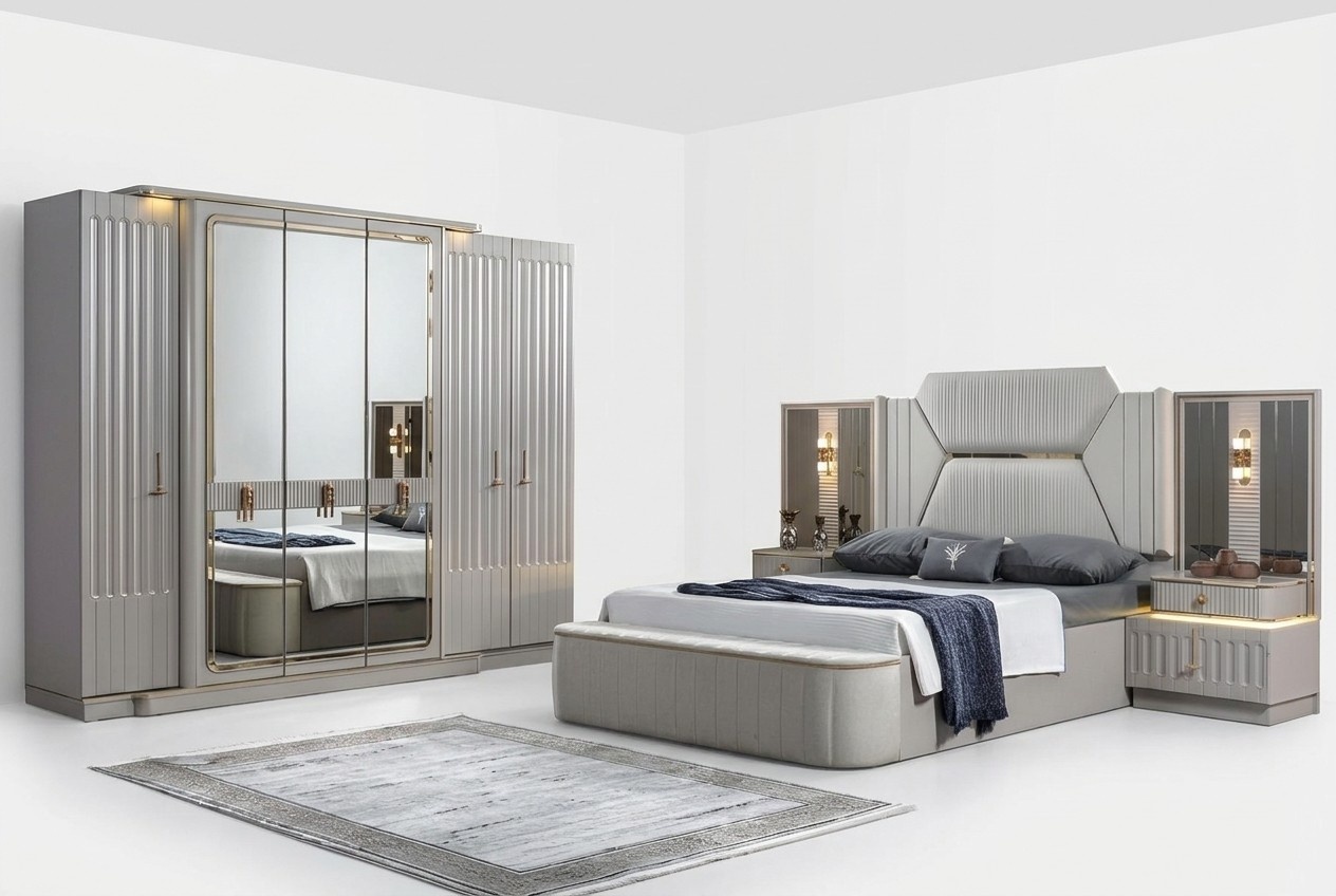 Designer MÃ¶bel 4tlg. Schlafzimmer Set Bett 2x Nachttisch Kleiderschrank