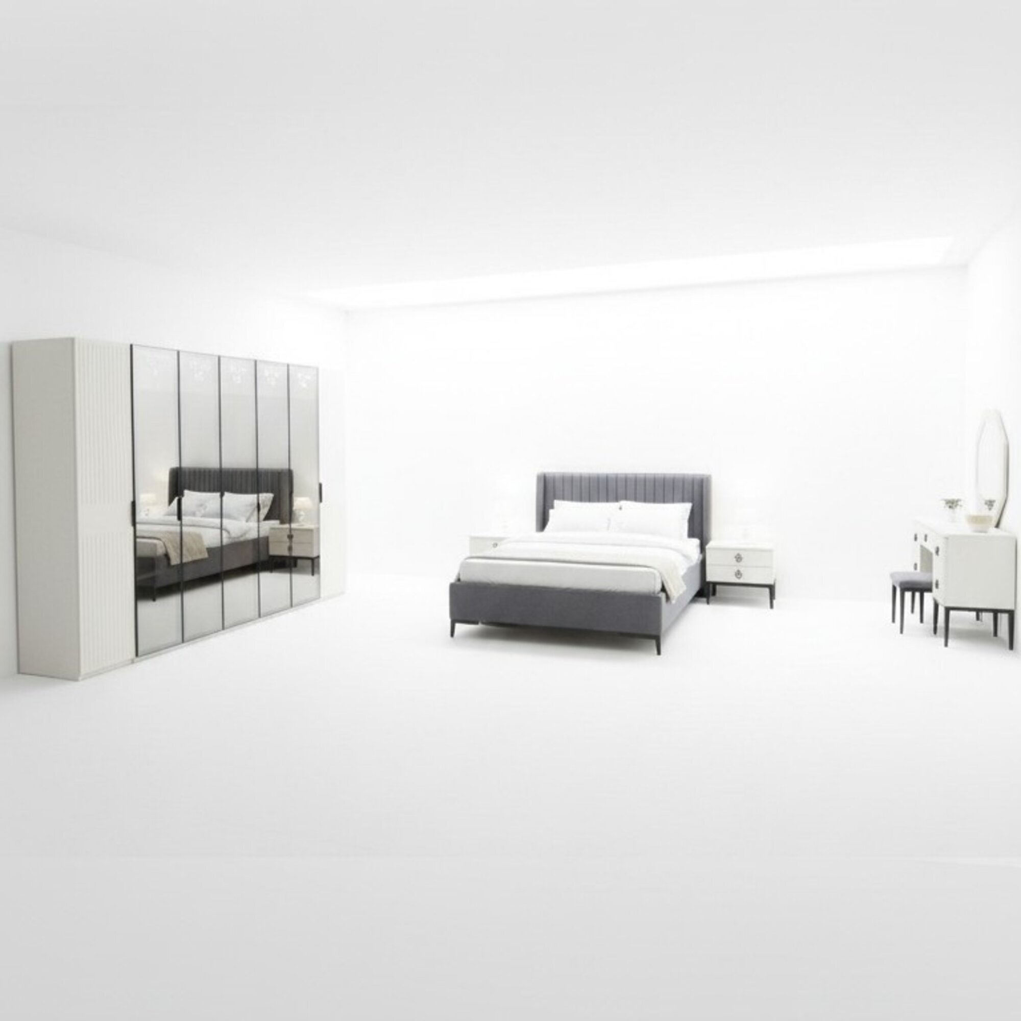 Designer Schlafzimmer Set Bett 2x Nachttische Kleiderschrank Neu und LuxuriÃ¶s