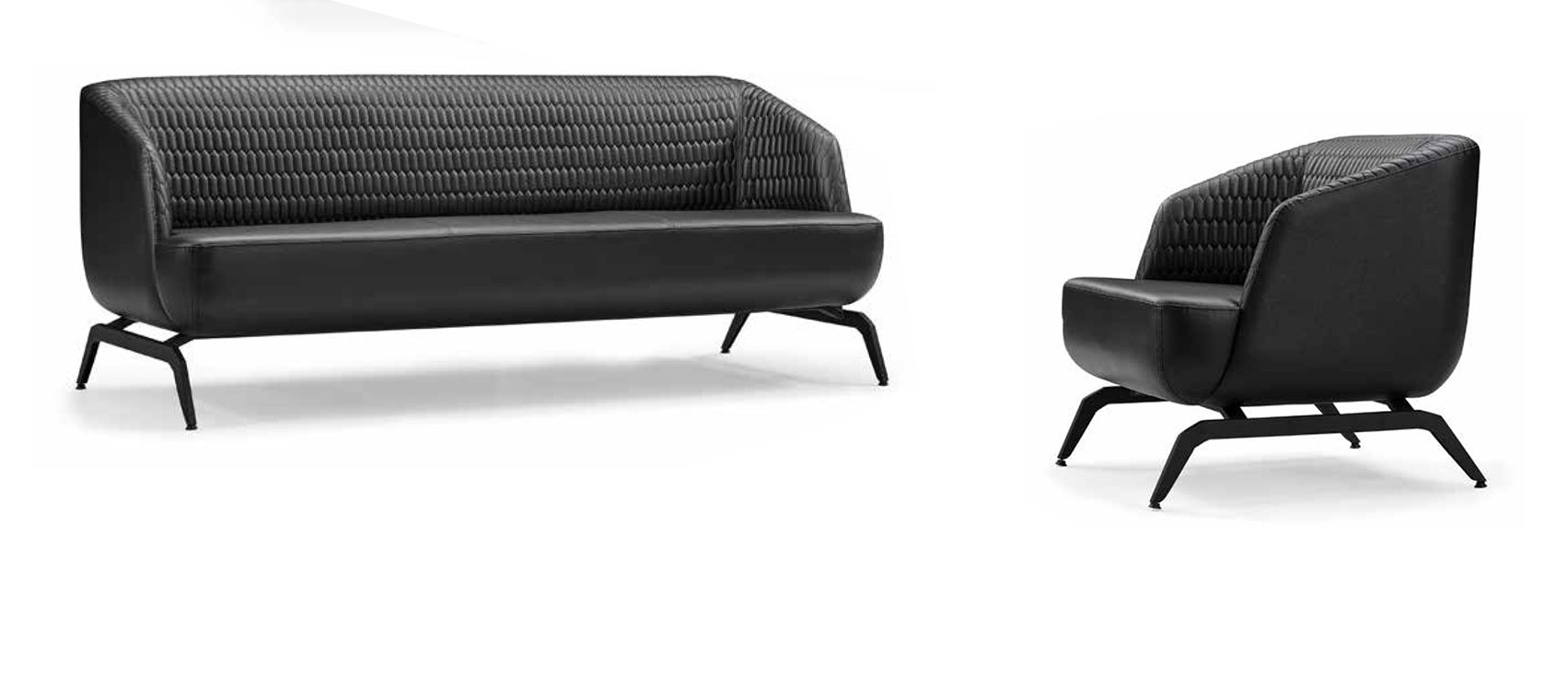 Designer Schwarze Couchgarnitur LuxuriÃ¶ser Dreisitzer Ledersessel 2tlg