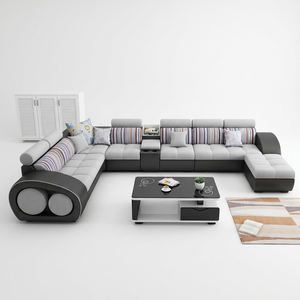 Designer Sofa Couch Ecksofa mit Hocker Garnitur Polster Wohnlandschaft L-Form