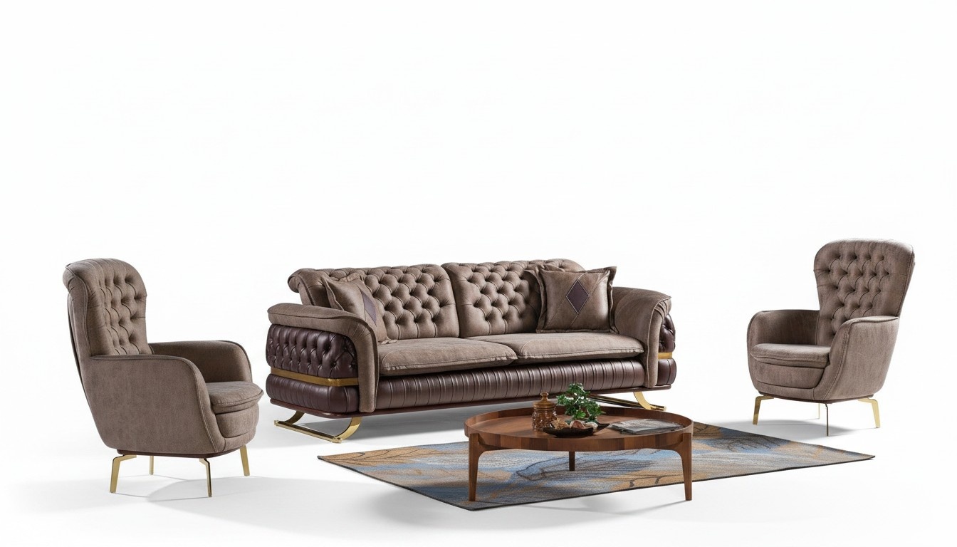 Designer Sofagarnitur 3+3+1 Sitzer Couch Sitzgarnitur Set Chesterfield