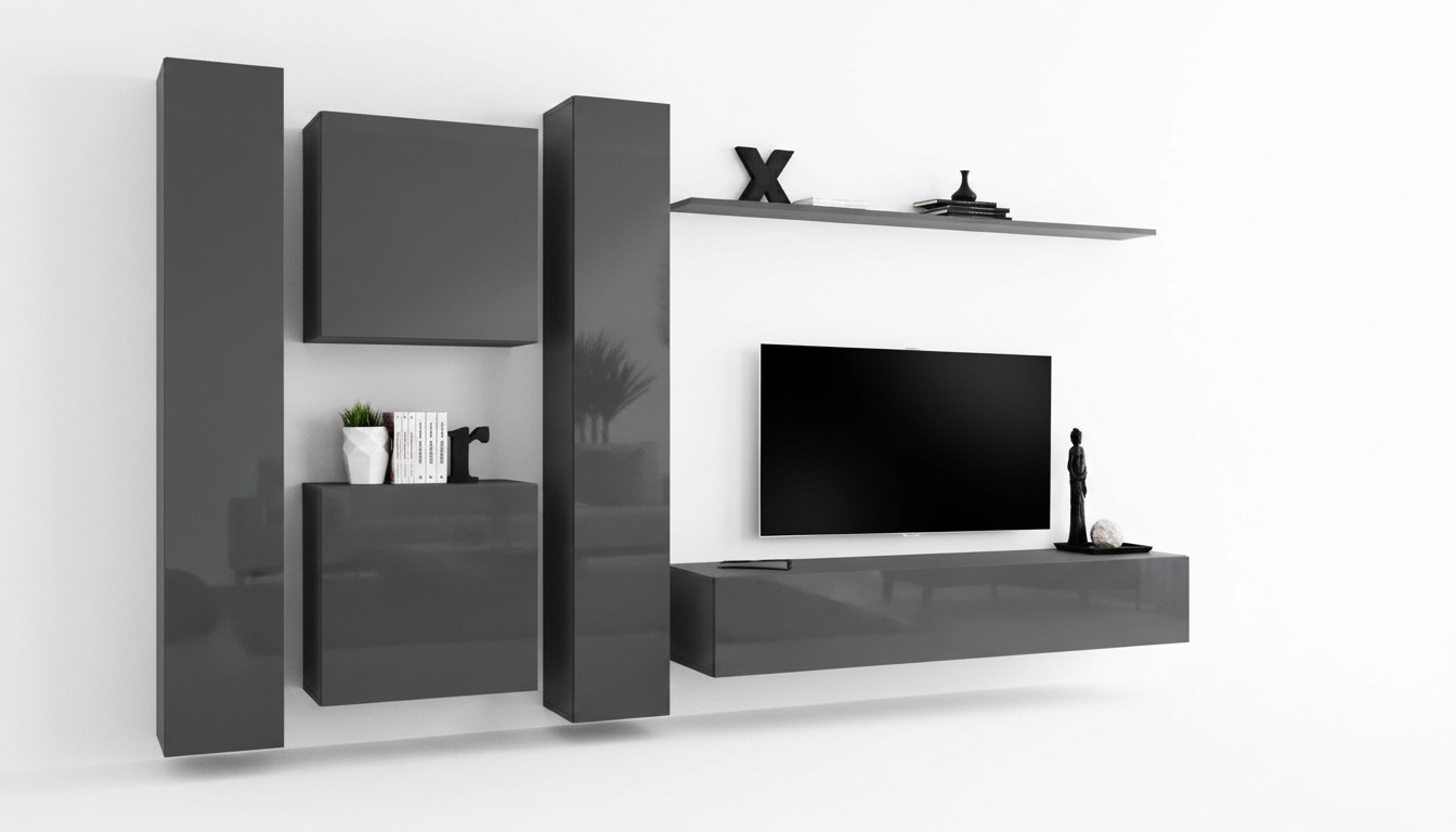Designer Wohnwand Grau Luxus Wohnzimmermöbel Komplette Sideboard Möbel