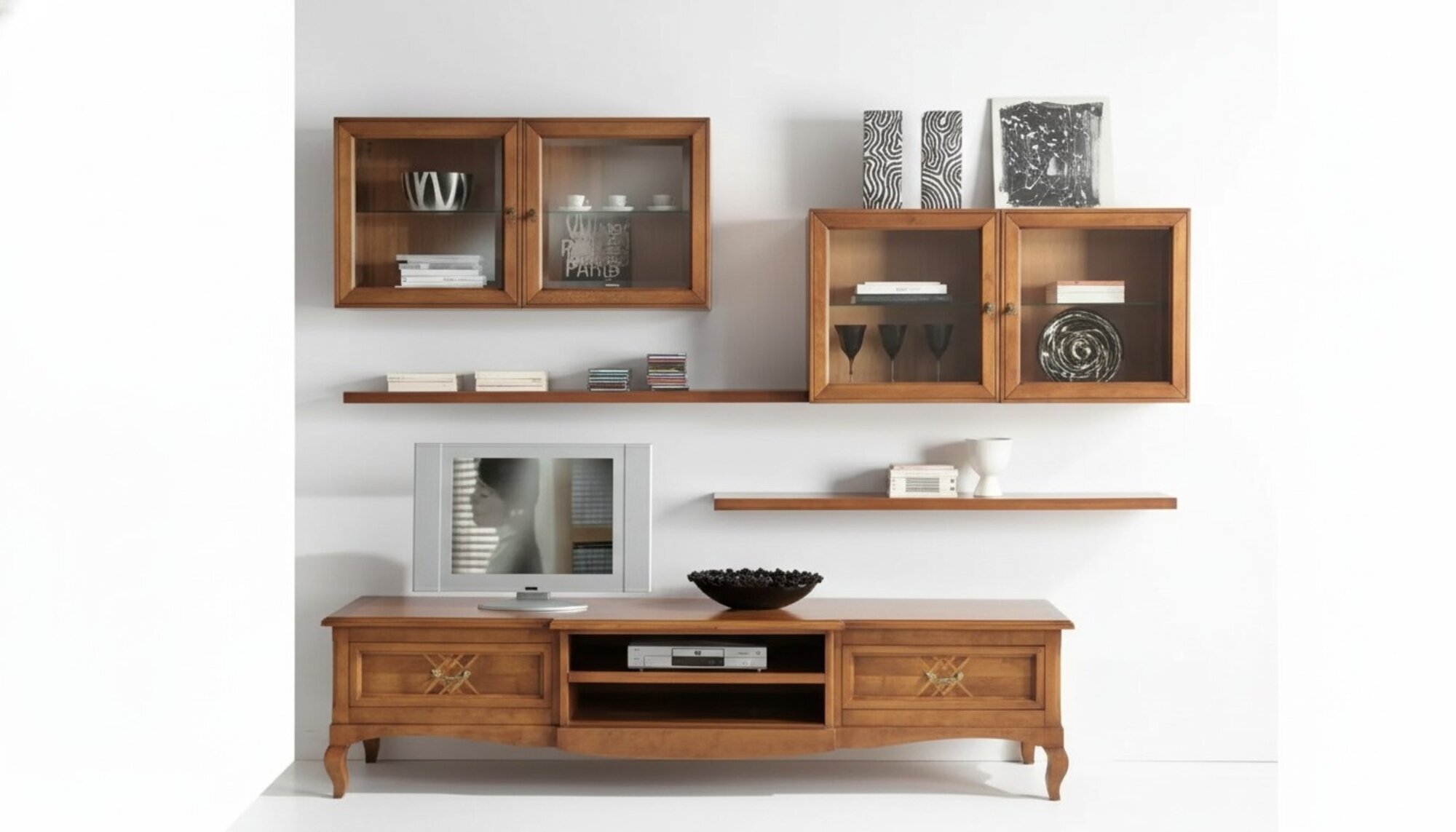 Designer Wohnzimmer 4x WandschrÃ¤nke Braun Lowboard 7tlg. Wohnwand Neu