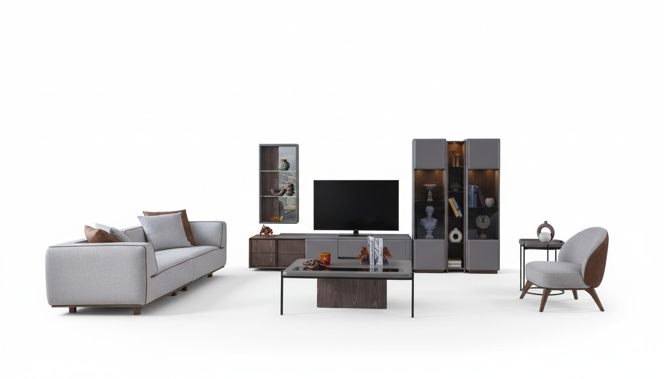 Designer Wohnzimmer Set 7tlg. Modern WohnwÃ¤nde Wohnzimmer Wandschrank