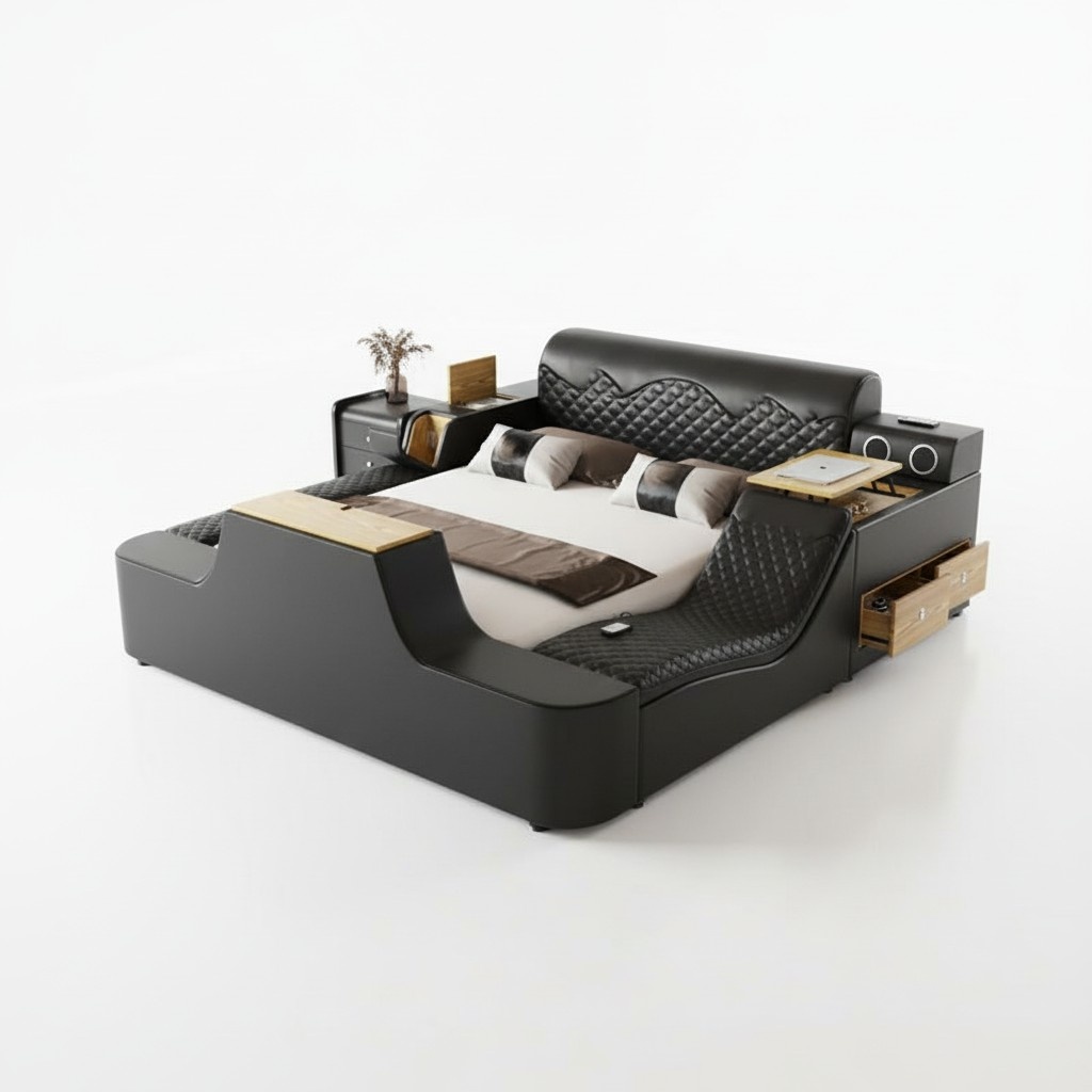 Doppel Luxus Leder Bett Massage Polster Betten Moderne Hotel bluetooth