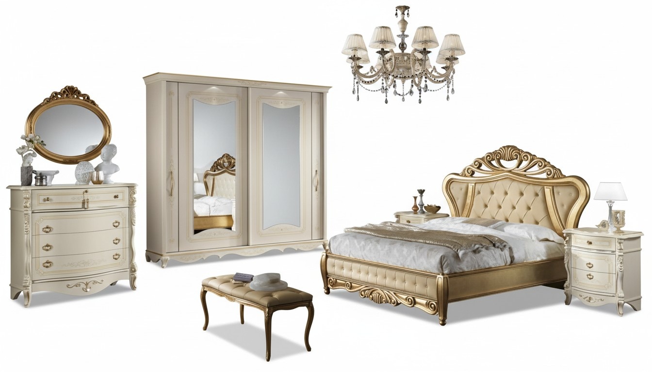 Doppelbett Schlafzimmer MÃ¶bel Schrank Nachttisch mit Schubladen Kommode 5tlg.