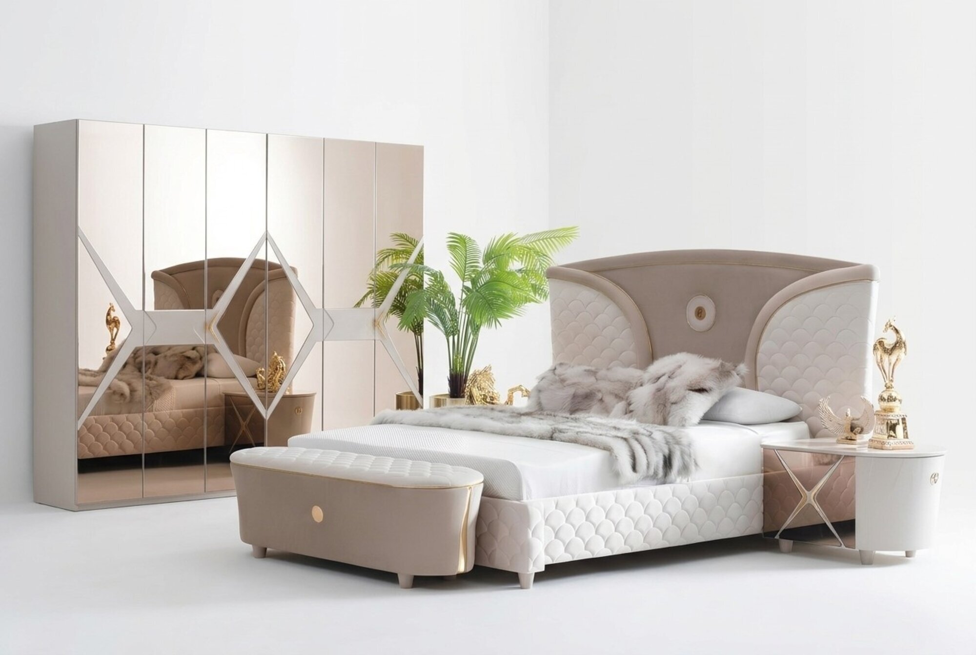 Doppelbetten Modernes Bettgestell Betten Set 3tlg. Schlafzimmer Bett Nachttisch