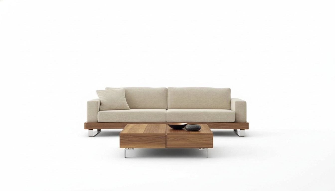 Dreisitzer Couchtisch WohnzimmermÃ¶bel Holzgestell Textil Sofas Holztisch
