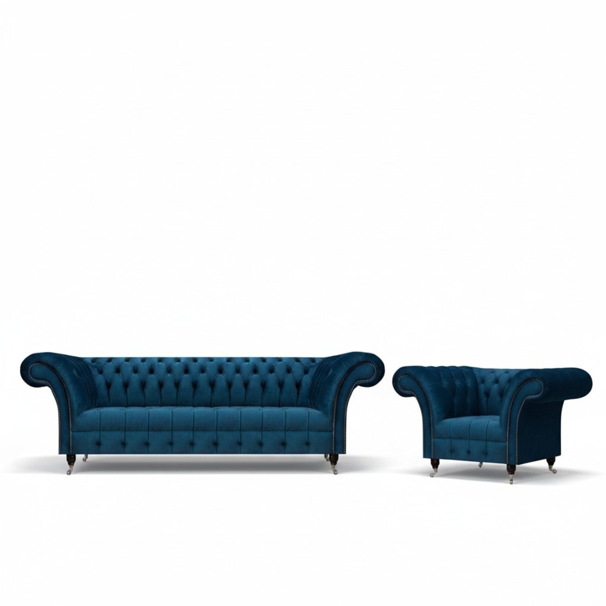 Dunkelblaue Chesterfield PolstermÃ¶bel Schicker 3-Sitzer Lehnsessel 2tlg