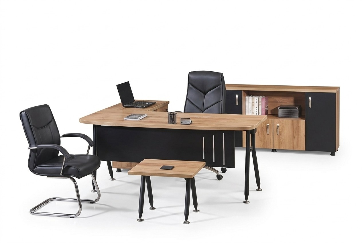 EckbÃ¼rotisch Arbeitstisch KomplettbÃ¼ro BÃ¼romÃ¶bel 3tlg Holz Set Schwarz