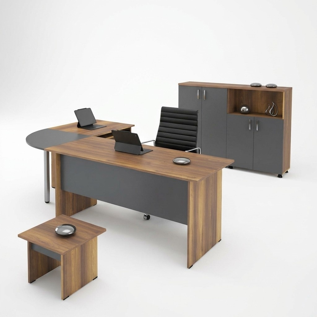 EckbÃ¼rotisch ComputermÃ¶bel Arbeitstisch BÃ¼romÃ¶bel 3tlg Holz Set Braun