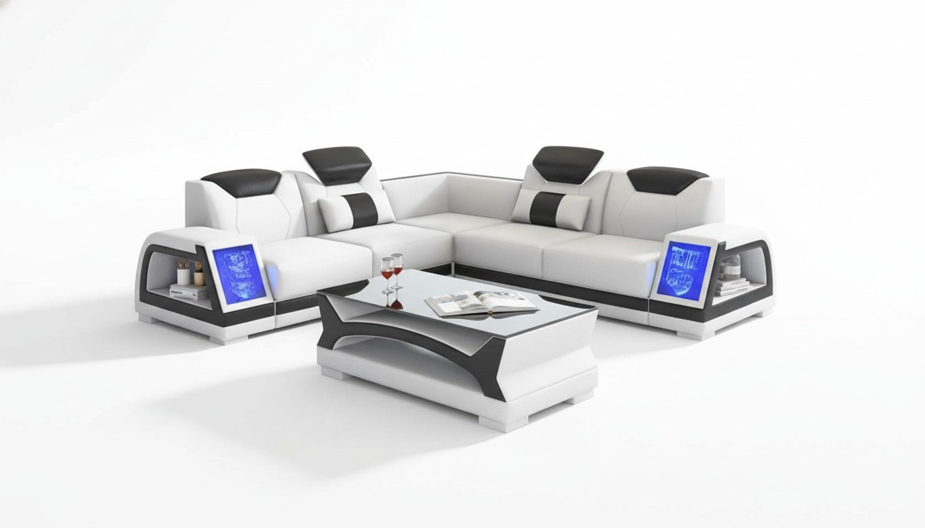 Eckgarnitur Ecksofa L Form Ledersofa Sofa Couch WeiÃ Luxus Design Couchen