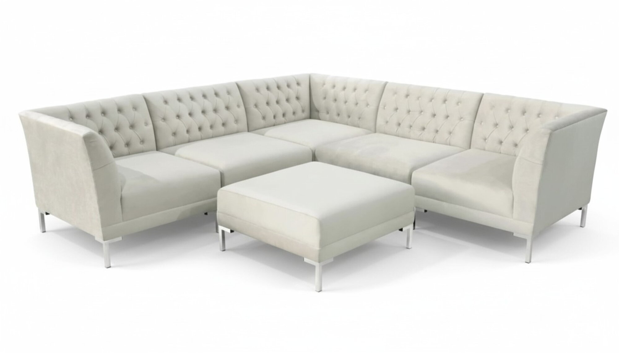 ecksofa beige chamgpaner weiße chesterfield couch textil luxus möbel eckgarnitur