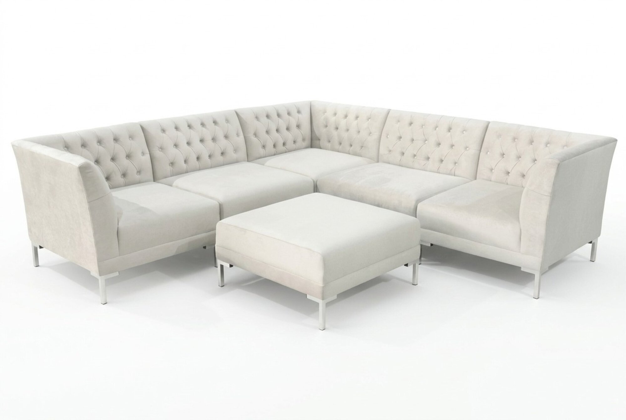 Ecksofa Hocker Creme WeiÃ Big Textill Stoff Chesterfield Sofas Luxus MÃ¶bel 2tlg.
